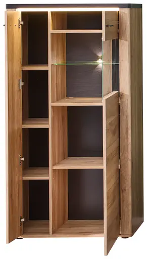 Highboard - mit Beleuchtung, B ca. 78 cm, Eiche Nachbildung, Eiche dunkel Nachbildung