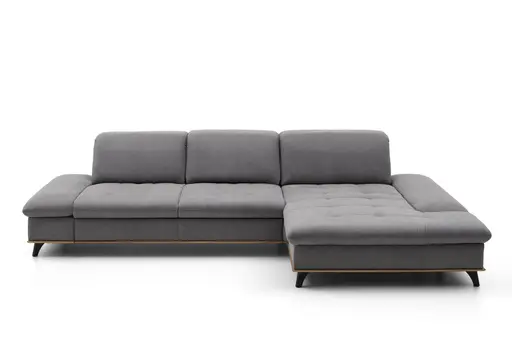 Ecksofa - 2-Sitzer mit Longchair rechts, Sitztiefe verstellbar, Stoff, Dunkelgrau