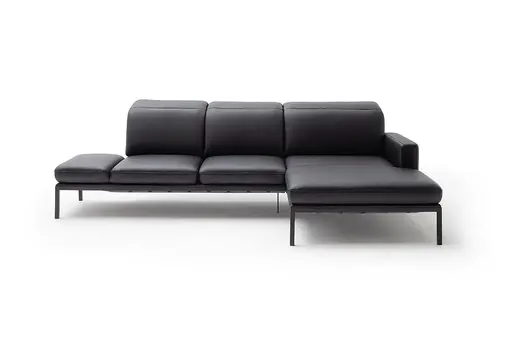 Ecksofa Noto - 2,5-Sitzer mit Longchair rechts inkl. Rückenlehne verstellbar, Leder, Schwarz
