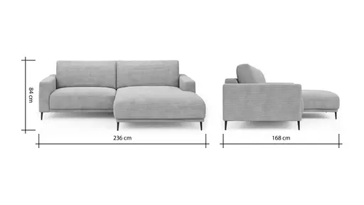 Ecksofa Solero - 1,5-Sitzer mit Longchair rechts, Stoff, Sand