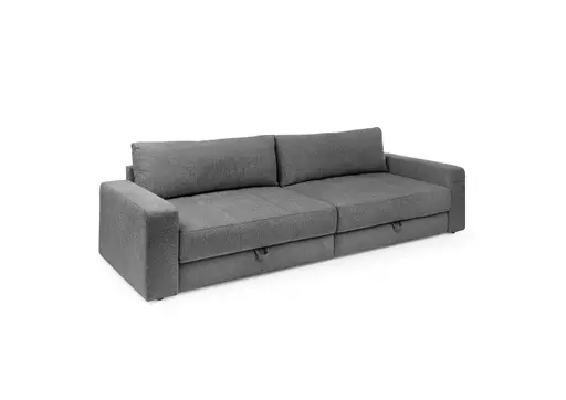 Big-Sofa Jella - 2-Sitzer, Schlaffunktion mit Bettkasten, Stoff, Grau