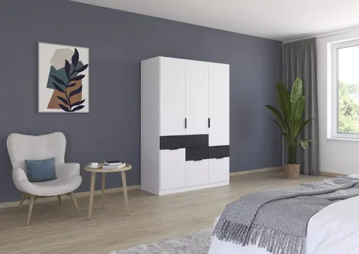 Drehtürenschrank RAAS- B ca. 136 cm, Weiß, Dunkelgrau