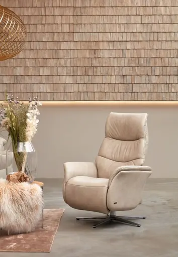 Fernsehsessel EM Berlin - Relaxfunktion manuell, Leder, beige