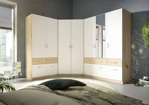 Drehtürenschrank ROYAN- B ca. 91 cm, Eiche Dekor, Weiß