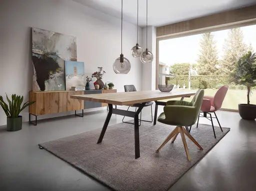 Armlehnstuhl Pegara - Leder, Moos, Beine, Eiche massiv