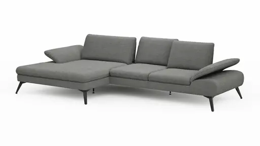 Ecksofa Collina - Longchair links, 2,5-Sitzer inkl. Sitztiefen- u. Armlehehnenverstellung, Stoff, Dunkelgrau