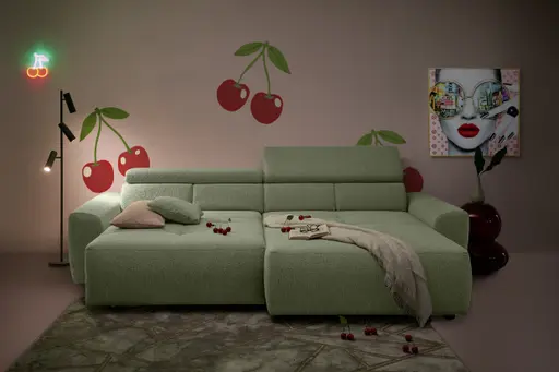 Ecksofa JYTTE - Sofa 2-sitzig mit Longchair rechts, Stoff, Lindgrün