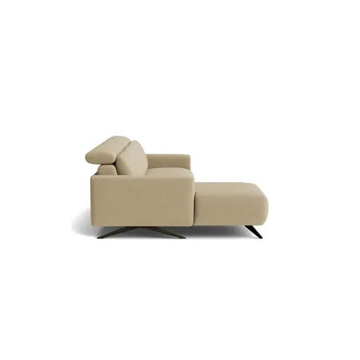 Ecksofa Arona - Longchair mit 2-Sitzer rechts inkl. 3x Kopfteil verstellbar, Stoff, Grau