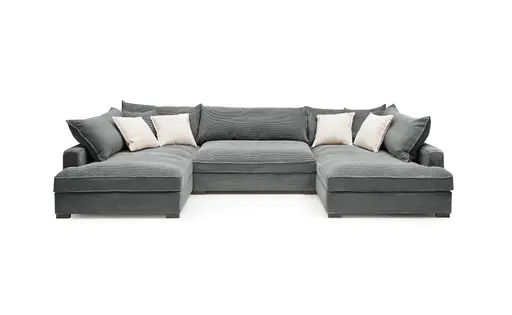 Wohnlandschaft - Longchair links, 2-Sitzer, Ecke rechts, Stoff, Grau