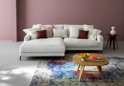 Ecksofa Janne - Longchair links, 1,5-Sitzer, Cord, Offwhite