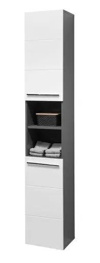 Hochschrank- B ca. 34 cm, Anthrazit, Weiß, Hochglanz