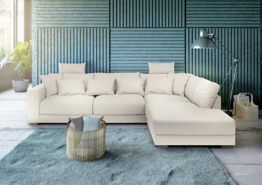 Ecksofa - 3-Sitzer, Ecke rechts, Stoff, Creme