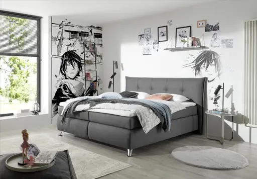 Boxspringbett HAROA- Liegefläche ca. 180x200 cm, Stoff, Anthrazit, Bonell, Inkl. Topper