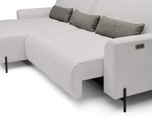 Ecksofa - Longchair links mit 2-Sitzer, Sitztiefe verstellbar motorisch, Stoff, Silbergrau