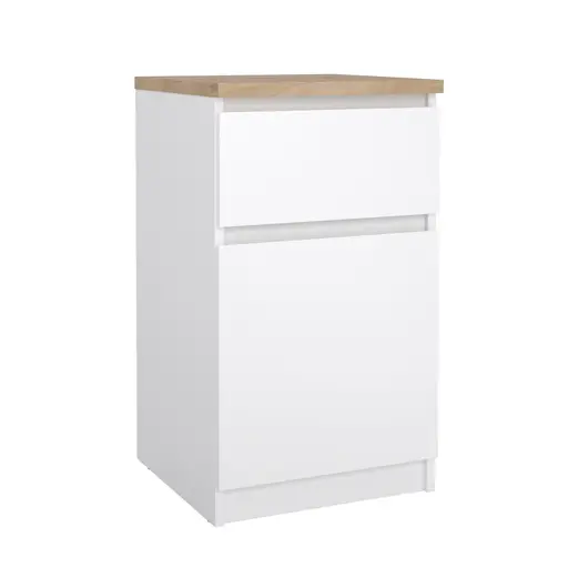 Nachtkonsole- B ca. 40 cm, Weiß, Hochglanz, Eiche Dekor