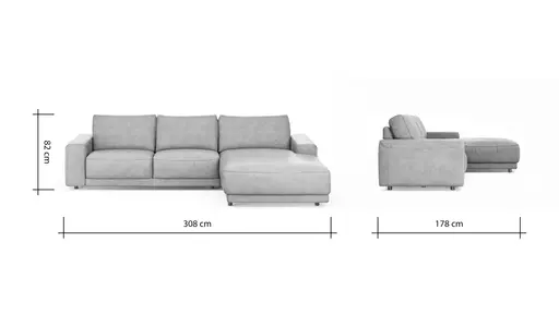 Ecksofa Balok - 2,5-Sitzer mit Longchair groß rechts, Leder, Cognac