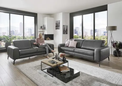 Sofa - 3-Sitzer, Kopfteil verstellbar, Stoff, Graphit