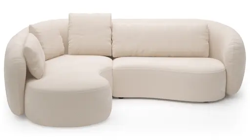 Ecksofa Karasu - Ottomane links mit 3-Sitzer rechts, Stoff, Creme