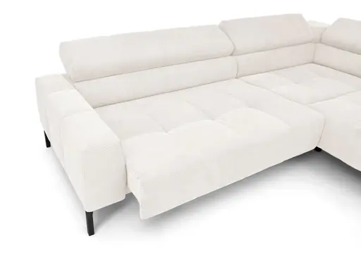  Ecksofa COLLEEN 2.0 - 2-Sitzer mit Ecke rechts, Sitzvorzug motorisch, Feincord, Weiß