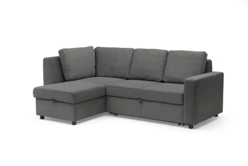 Ecksofa PRO FLEXX - Ecke links, 2-Sitzer inkl. Schlaffunktion und Bettkasten, Stoff, Steingrau