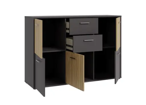 Kommode FABIENNE- Dunkelgrau, Eiche Dekor