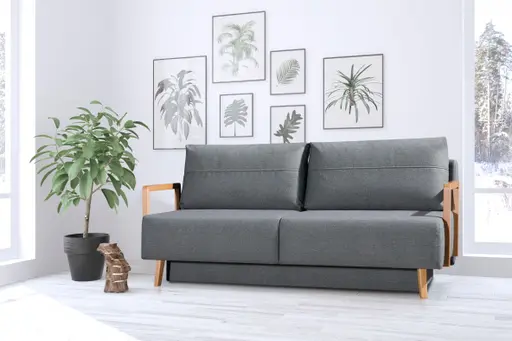 Querschläfer - Schlaffunktion mit Bettkasten, Stoff, Blaugrau