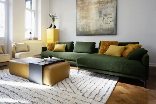 Ecksofa Cuneo - 2,5-Sitzer, Longchair rechts, Stoff, Grün