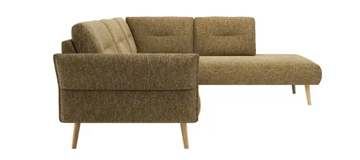 Ecksofa Stina - 3-Sitzer mit Ecke rechts, Armlehne verstellbar, Stoff, Curry