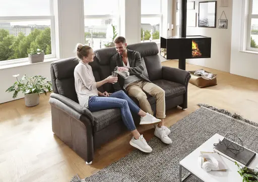 Trapezsofa - 2-Sitzer inkl. Kopfteil verstellbar, Stoff, Anthrazit