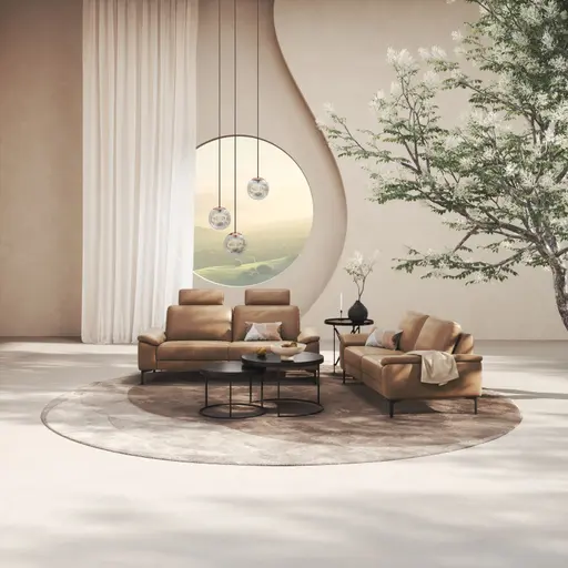 Sofa Anna - 3-Sitzer inkl. Relaxfunktion (motorisch), Leder, Cognac