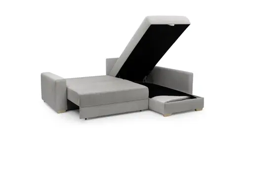 Ecksofa Jyte - 2-Sitzer mit Ecke rechts, Schlaffunktion mit Bettkasten, Stoff, Grau