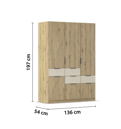 Drehtürenschrank RAAS- B ca. 136 cm, Eiche Dekor, Champagner