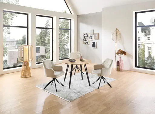 Esstisch - Ø/H ca. 100x75 cm, Eiche Optik, Schweizer Kante, Schwarz