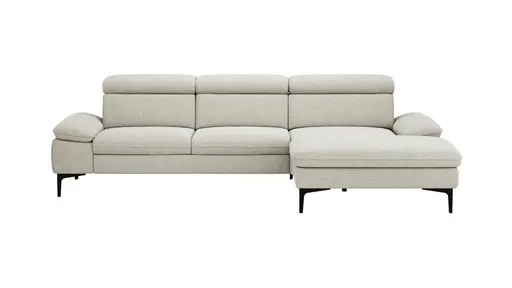 Ecksofa Felipa - 2,5-Sitzer mit Longchair rechts inkl. Kopfteil verstellbar, Stoff, Natur