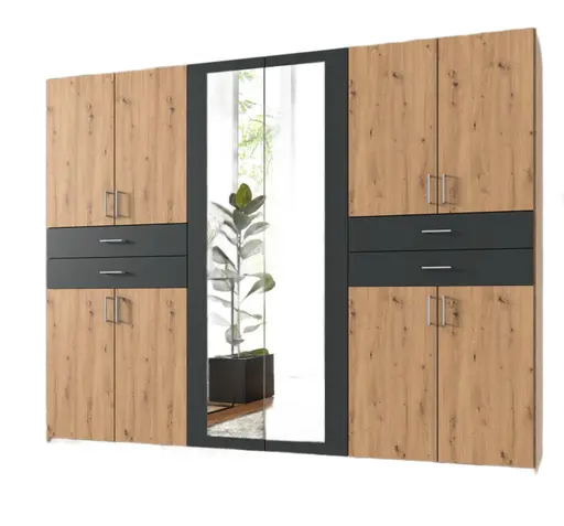 Drehtürenschrank- B ca. 270 cm, Eiche Dekor, Graphit