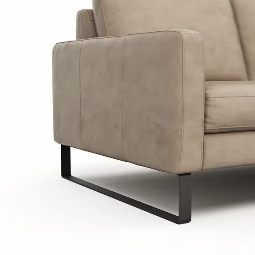 Sofa Enna - 2,5-Sitzer, Armlehne A, Leder, Taupe, Kufe, Schwarz