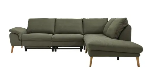 Ecksofa Gotera - 1,5-Sitzer med. + 1,5-Sitzer med. links mit Ecke und Abschlussteil rechts inkl. Rückenlehne verstellbar, Stoff, Olivgrün