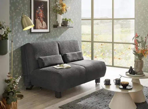 Faltsofa EBBY - 2-Sitzer ohne Armlehne, 140 cm inkl. Schlaffunktion/Relaxfunktion, Stoff, Dunkelgrau