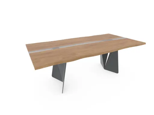 Esstisch Nera - inkl. natürliche Baumkante, LB ca. 220x110 cm, Asteiche massiv, Epoxy, Grau