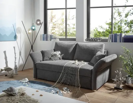 Sofa JORDEN - 2,5-Sitzer, inkl. Schlaffunktion, verstellbare Armlehnen, Stoff, Dunkelgrau