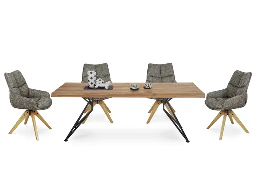 Esstisch - LB ca. 220x100 cm, Wildeiche massiv geölt, Baumkante, Schwarz