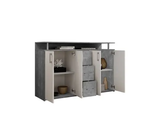 Highboard - B ca. 139 cm, Betonoptik, Weiß