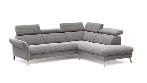 Sofa Maryville - 2,5-Sitzer mit Eckelement und Abschlussteil medium rechts, inkl. Kopfteil verstellbar, Stoff, Grau