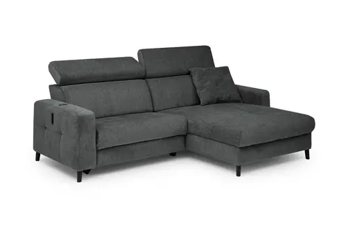 Ecksofa JANKO - 1-Sitzer mit Longchair rechts, Relaxfunktion motorisch, Stoff, Dunkelgrau