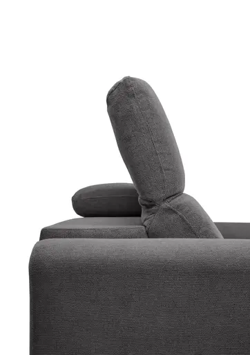 Ecksofa MINAO - 1,5-Sitzer mit Longchair rechts, Sitztiefe verstellbar motorisch, Kopfteil verstellbar, Stoff, Graphite