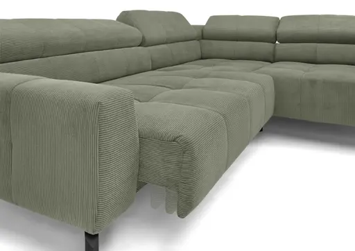  Ecksofa COLLEEN 2.0 - 2-Sitzer mit Ecke rechts, Sitzvorzug motorisch, Feincord, Olive