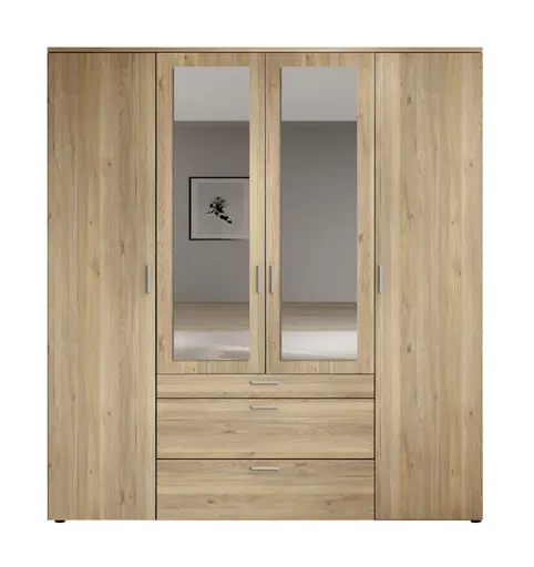 Drehtürenschrank- B ca. 180 cm, Eiche Dekor, Spiegel