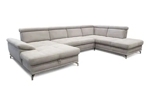 Wohnlandschaft - inkl. Sitztiefen- und Kopfteilverstellung, Stoff, Silbergrau