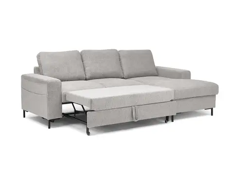 Ecksofa - 2-Sitzer mit Longchair rechts, Stoff, Sibergrau