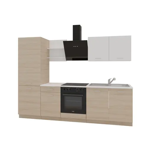 Küchenblock- ohne E-Geräte, B ca. 270 cm, Eiche Dekor, Weiß, Matt